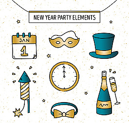 各種手繪金色新年元素