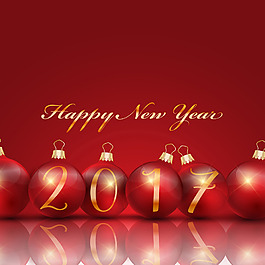 紅色背景與圣誕球新年