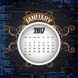 2017年磚墻背景日歷