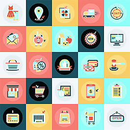 彩色扁平化按鈕圖標圖片