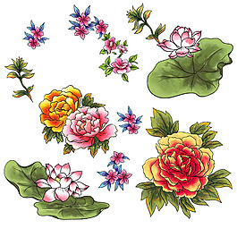 傳統(tǒng)的手繪風格插花素材
