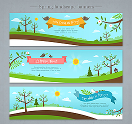 3款春季風(fēng)景banner矢量素材