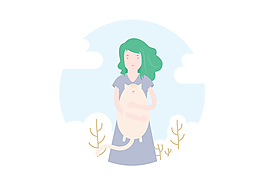 女孩和# X27的貓的插圖；
