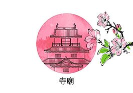 自由繪制的中華寺矢量