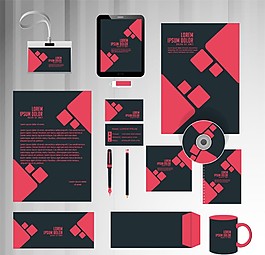 潮流黑紅色辦公用品矢量素材