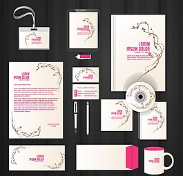 淡雅花紋辦公用品矢量素材