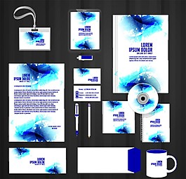 絢麗藍(lán)色辦公用品矢量素材