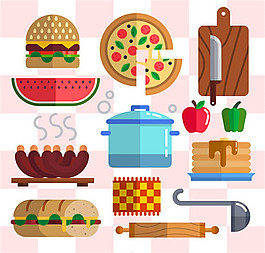 扁平化食物和厨具