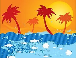 抽象海灘日落
