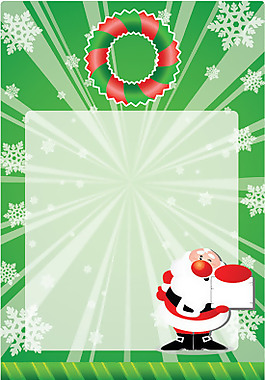 綠色的圣誕卡和圣誕老人和雪花