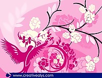 花的粉紅色的背景與鳥(niǎo)