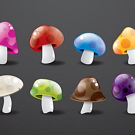 各種卡通不同風(fēng)格的漫畫植物蘑菇矢量圖標(biāo)