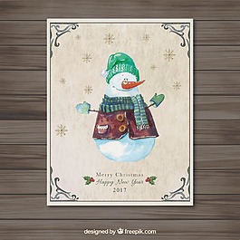 水彩雪人圣诞卡