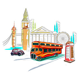 建筑和彩色公交車(chē)圖片