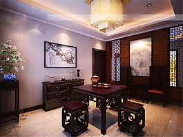 家居中式餐厅模型
