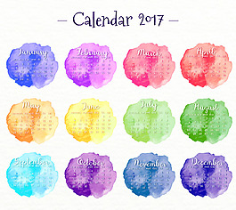 2017年日歷水彩污漬