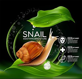 清新綠色蝸牛護膚精華宣傳廣告矢量素材
