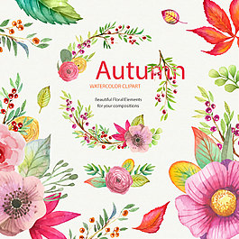 水彩秋季花卉矢量素材