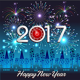 藍(lán)色城市建筑2017年字體圖片