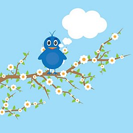 藍色天空背景樹鳥圖案海報圖