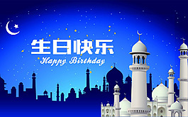 蓝色城堡生日快乐背景