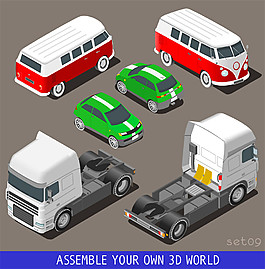 3D貨車和綠車圖片