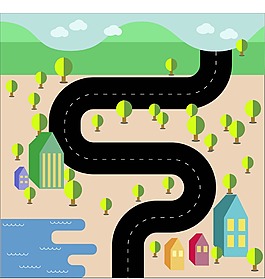 矢量扁平公路花園