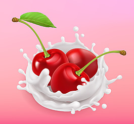 牛奶櫻桃插畫