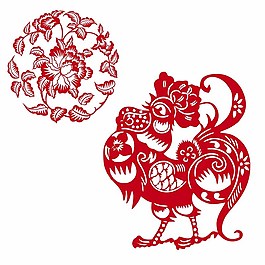 金雞報喜 牡丹花剪紙