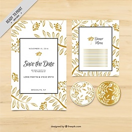 帶有金色花卉主題元素的結(jié)婚卡