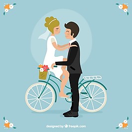 可愛的新婚夫婦騎自行車