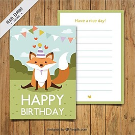 手绘可爱狐狸卡片生日