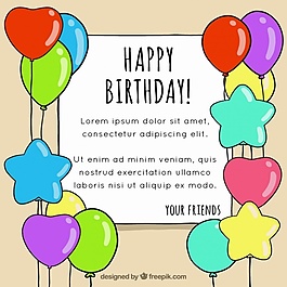 手繪彩色氣球生日卡