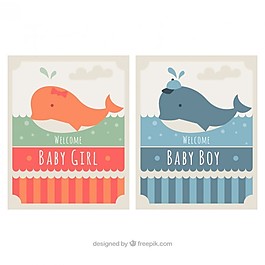 嬰兒沐浴卡片與可愛的鯨魚