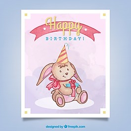 手繪兔兔生日卡