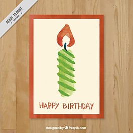 水彩蠟燭生日卡