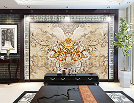 歐式簡約背景墻設計素材