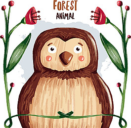 彩繪貓頭鷹和花朵矢量素材