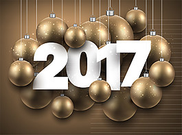 精美吊球裝飾2017年賀卡矢量圖