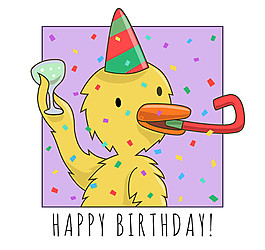 卡通黃鴨生日賀卡矢量素材