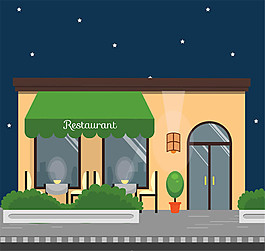 夜晚營業(yè)中的餐廳矢量素材