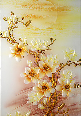 金色花枝夕阳玄关图