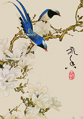 白玉蘭花枝鳥兒玄關(guān)圖