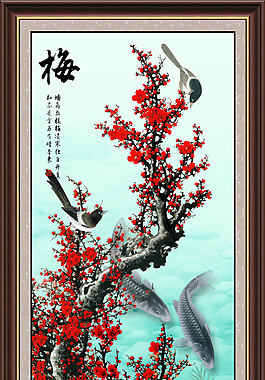 梅主題魚兒鳥兒玄關(guān)圖
