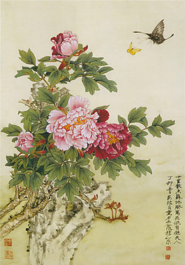 牡丹花開玄關(guān)畫