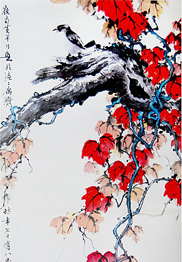 樹枝紅葉玄關(guān)畫