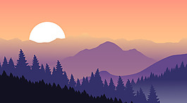 落日風景插畫