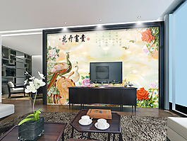 孔雀中國畫電視背景墻設(shè)計(jì)素材