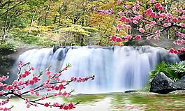 瀑布風(fēng)景海報背景