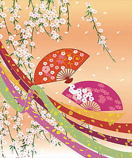 扇子桃花背景墙